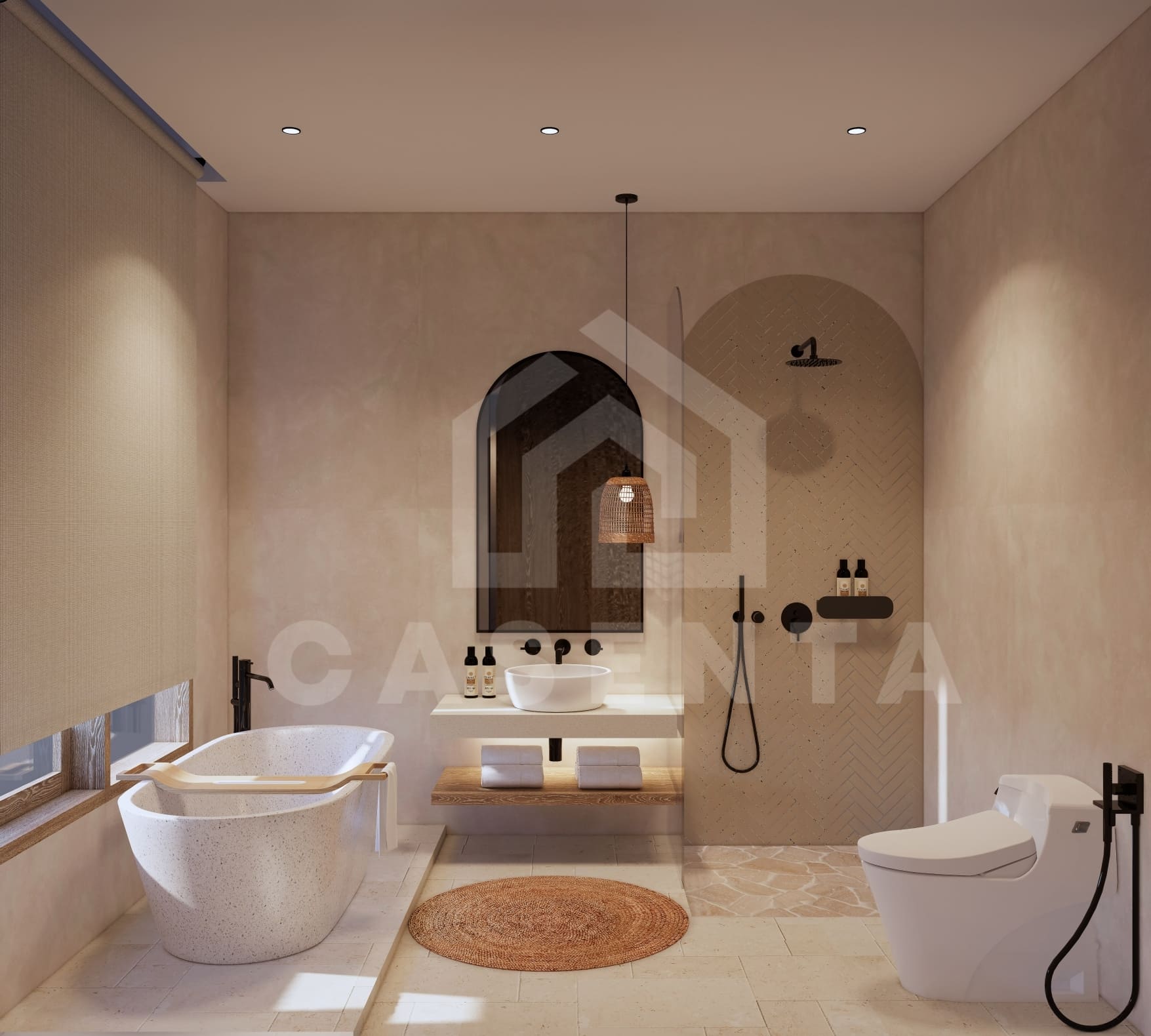 Contemporary bathroom in Mediterranean villa in Uluwatu Pecatu