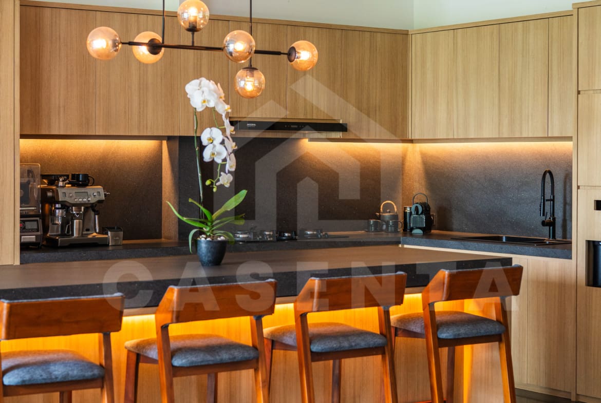 Designer kitchen with island bar in Luxury Villa Tumbak Bayuh