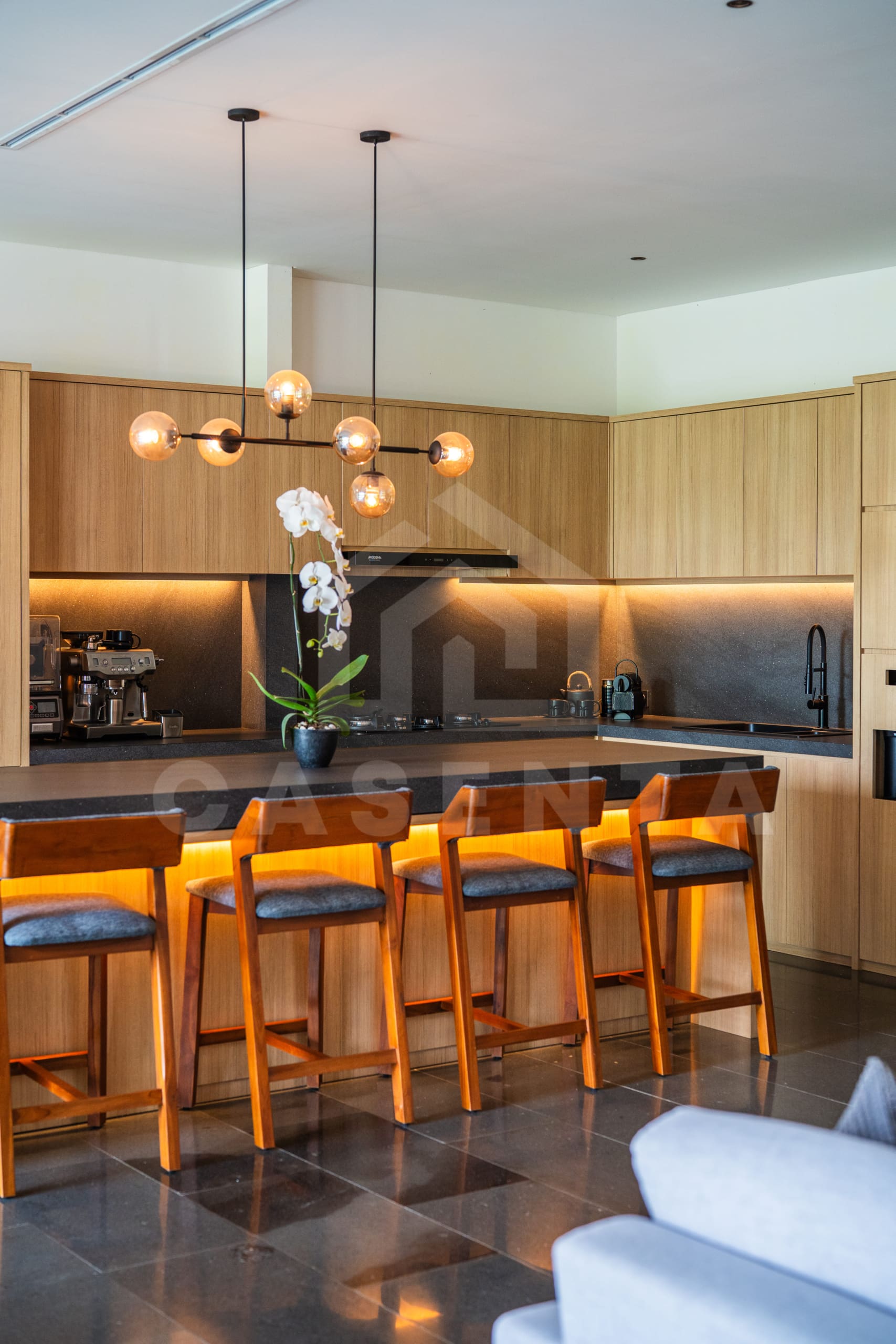 Designer kitchen with island bar in Luxury Villa Tumbak Bayuh