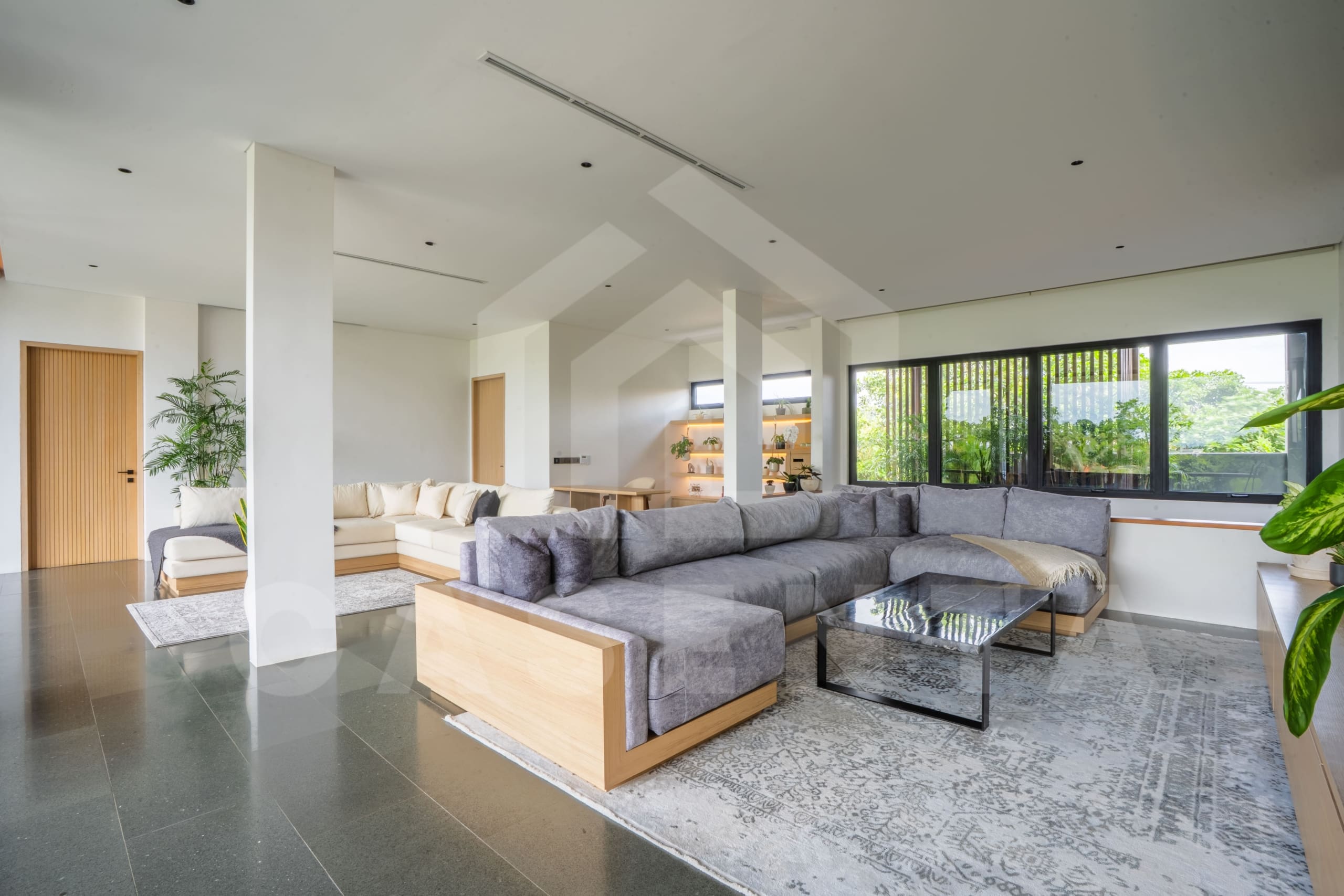 Spacious open-plan living area inside modern Canggu villa