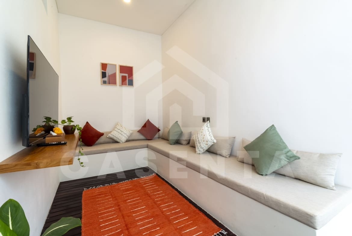Sunken living lounge in modern tropical Canggu villa