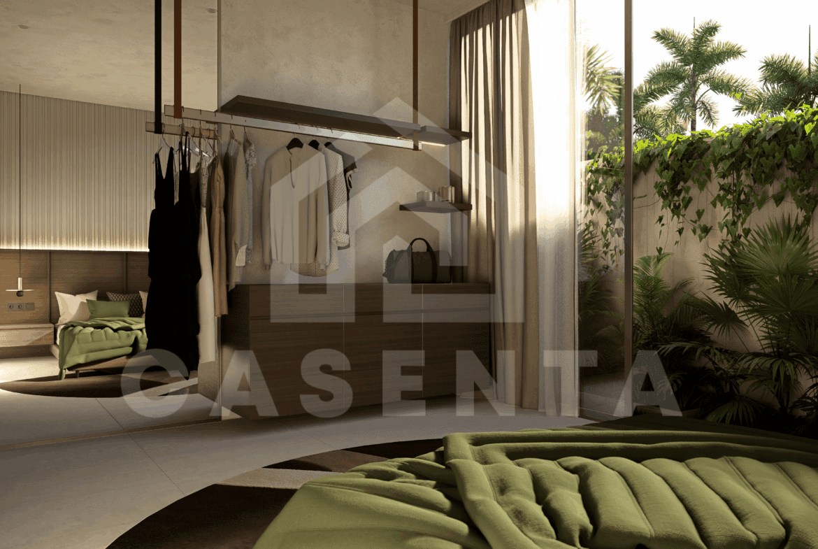 Modern bedroom with built-in wardrobe in Melasti villa