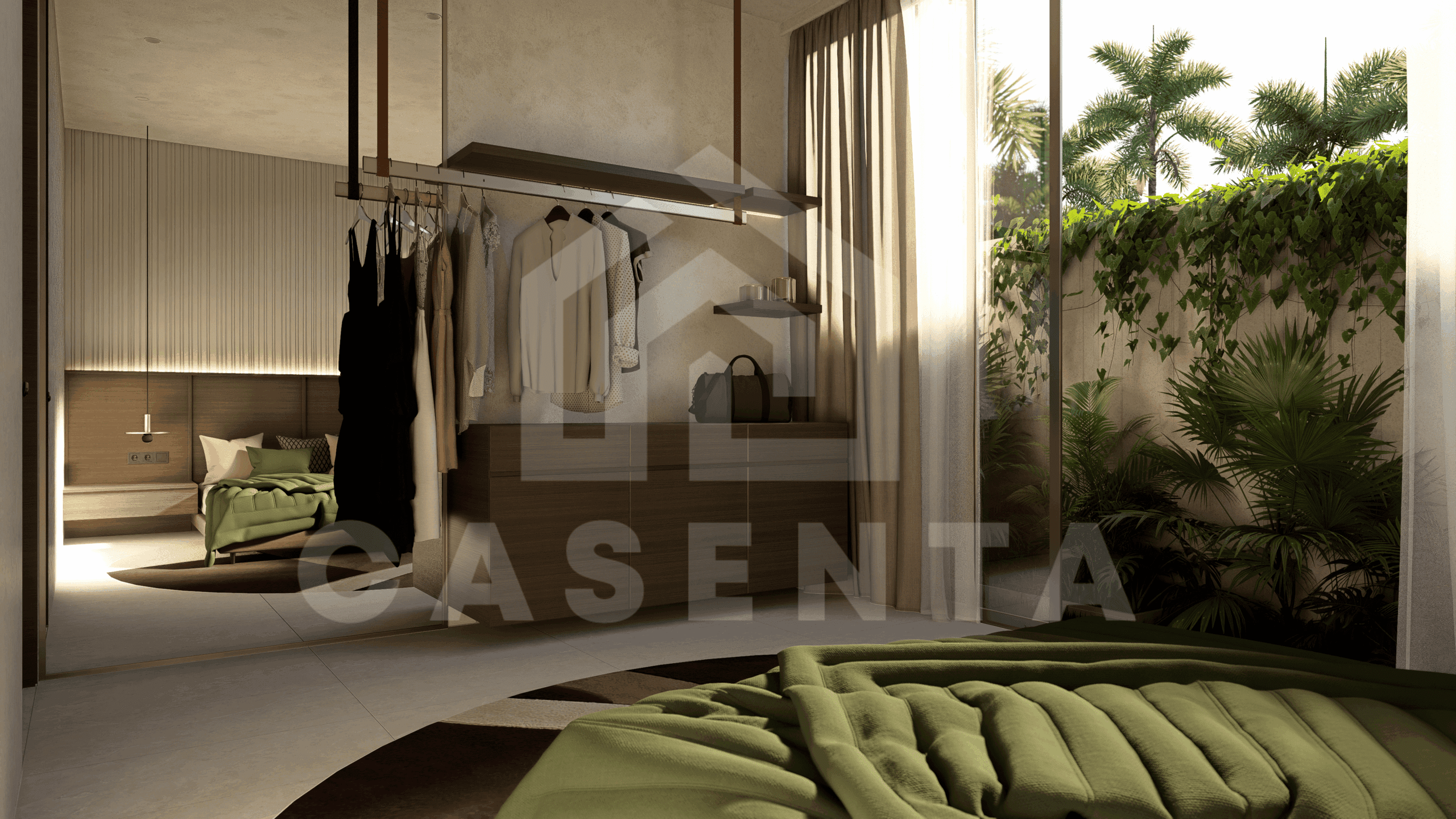 Modern bedroom with built-in wardrobe in Melasti villa