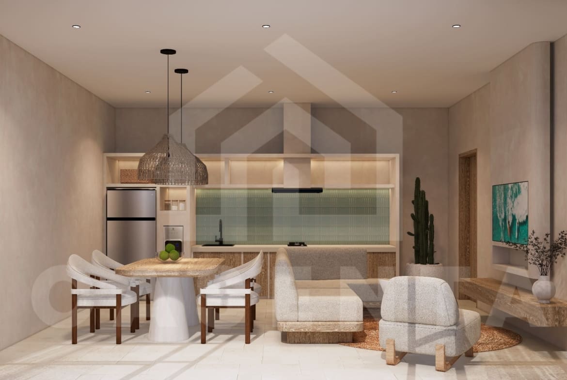 Modern kitchen and dining space in Pecatu villa rooftop property