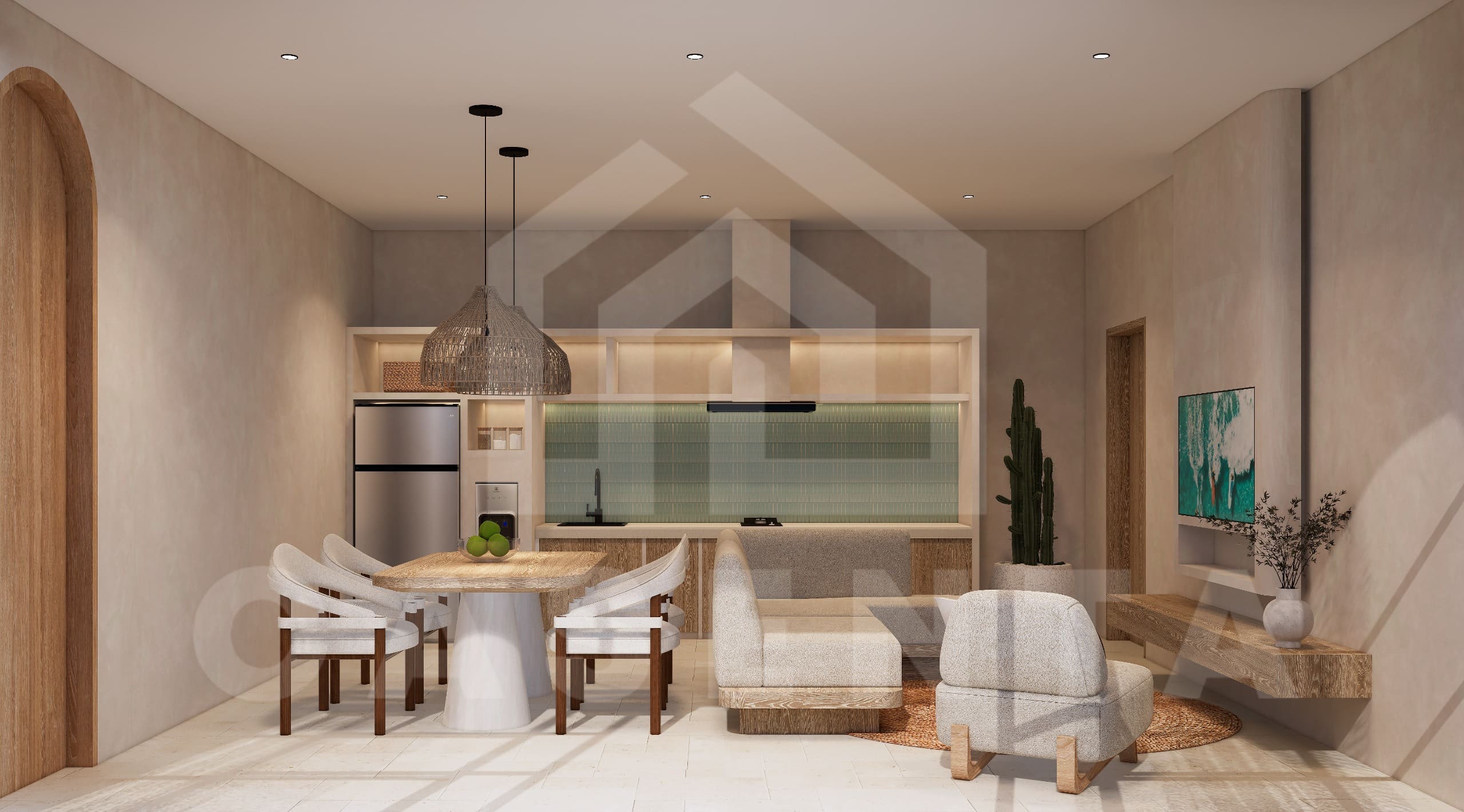 Modern kitchen and dining space in Pecatu villa rooftop property