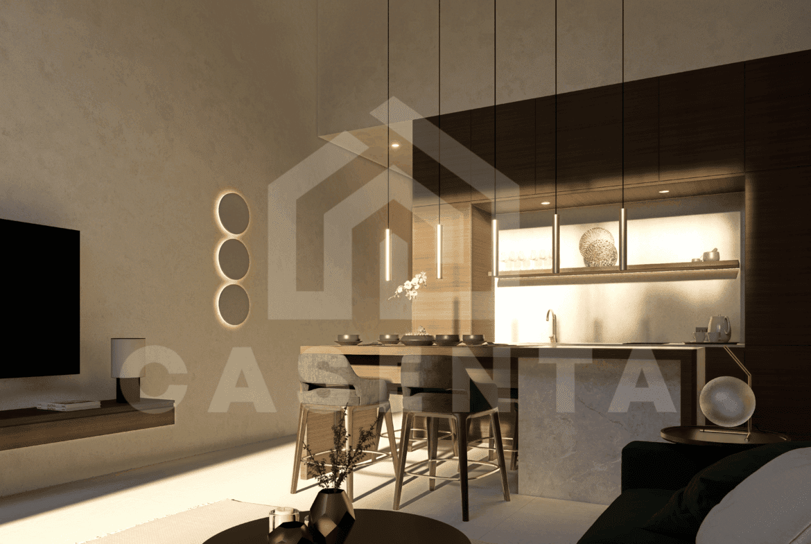 Modern kitchen and dining area in Melasti villa