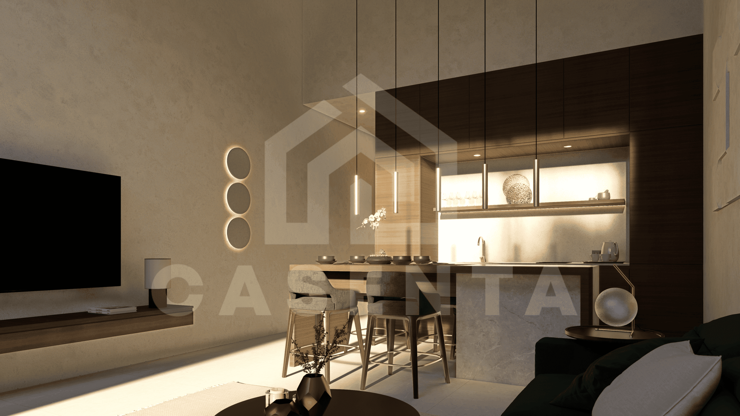 Modern kitchen and dining area in Melasti villa