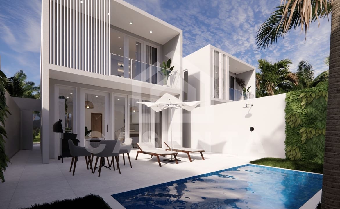 Exterior courtyard with private pool and balcony