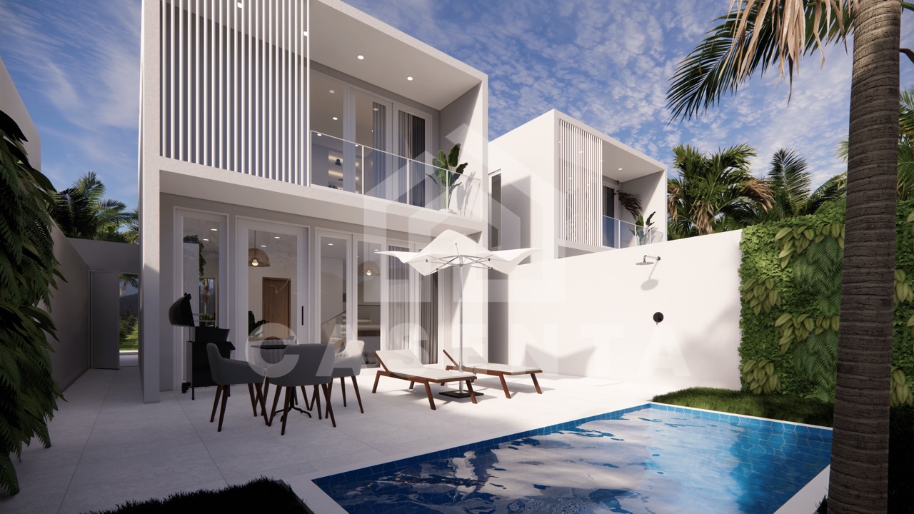 Exterior courtyard with private pool and balcony