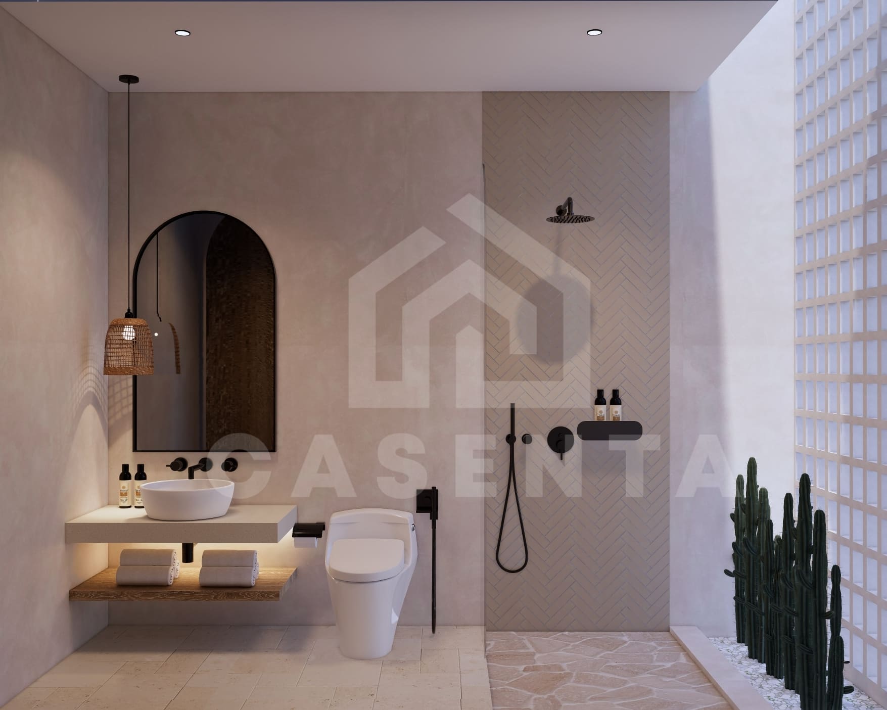 Designer bathroom in Mediterranean villa Pecatu