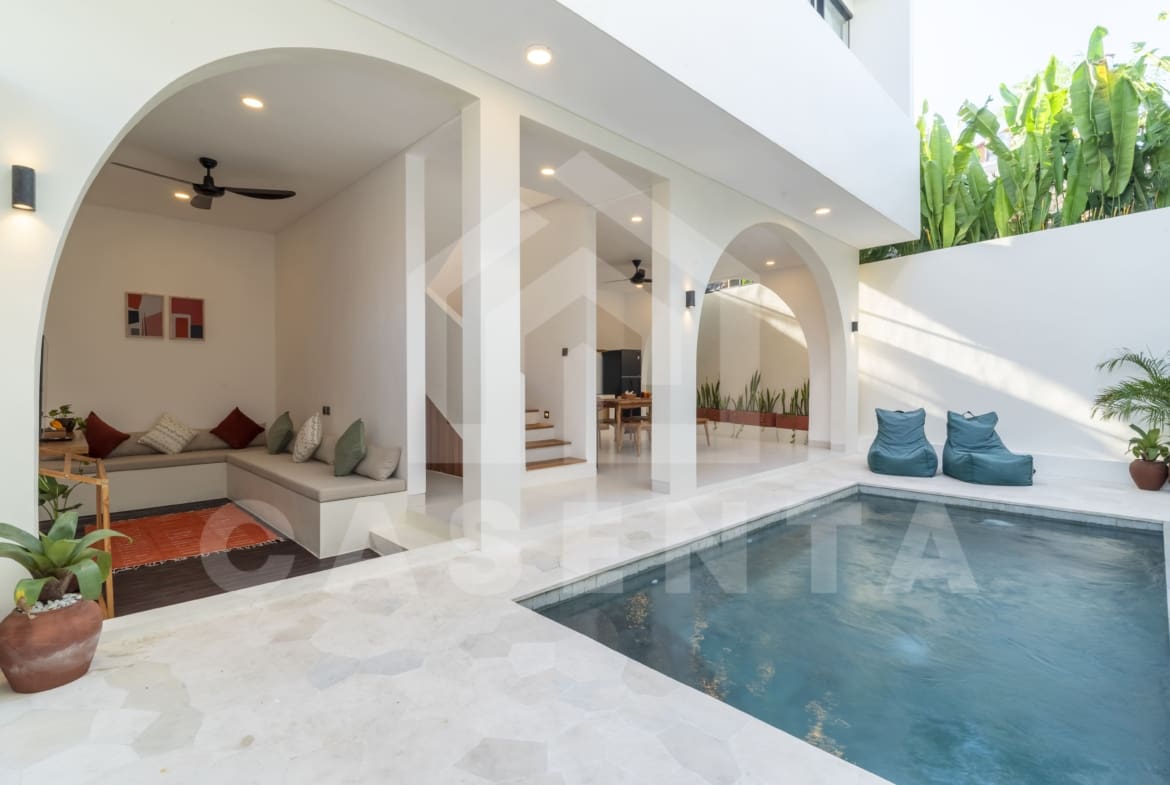 Poolside lounge and covered terrace in Canggu villa