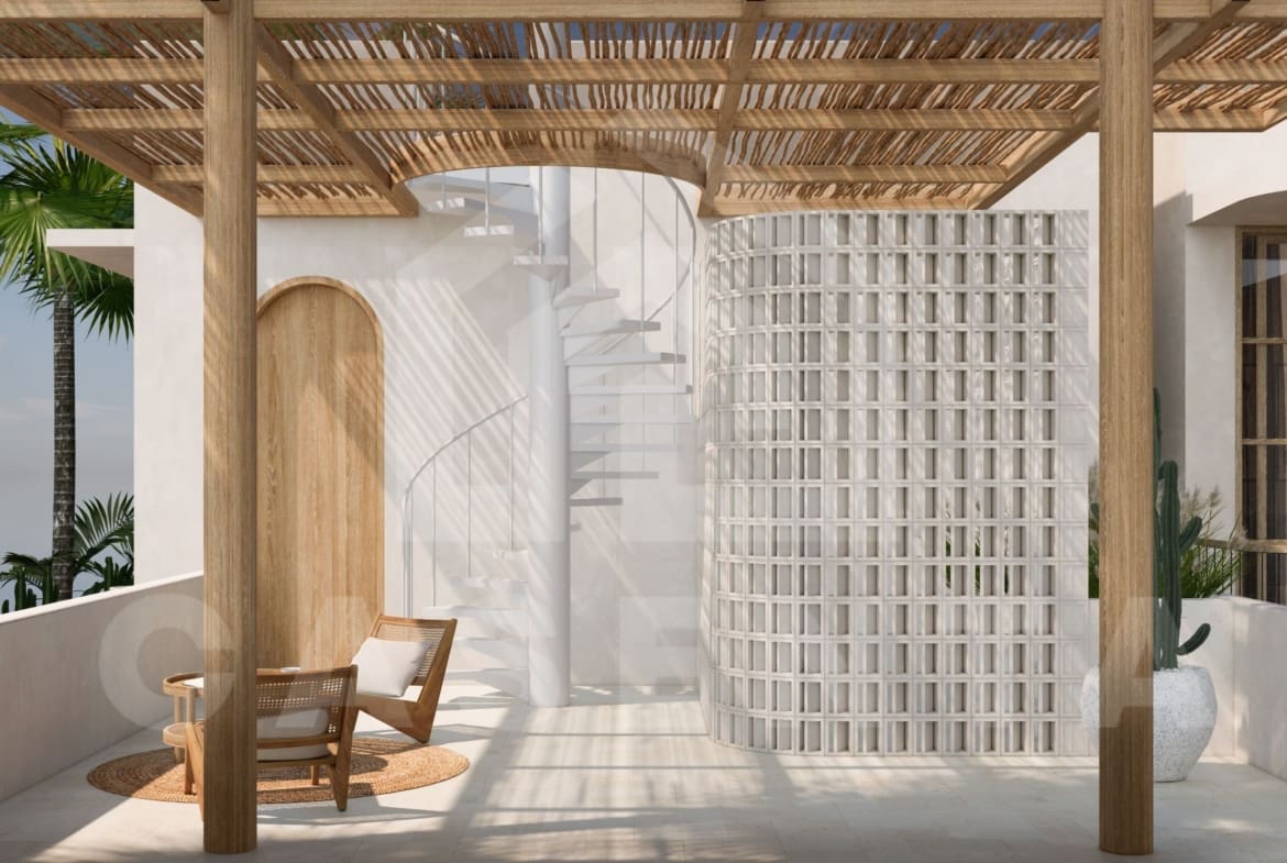 Rooftop terrace with seating in Pecatu villa rooftop