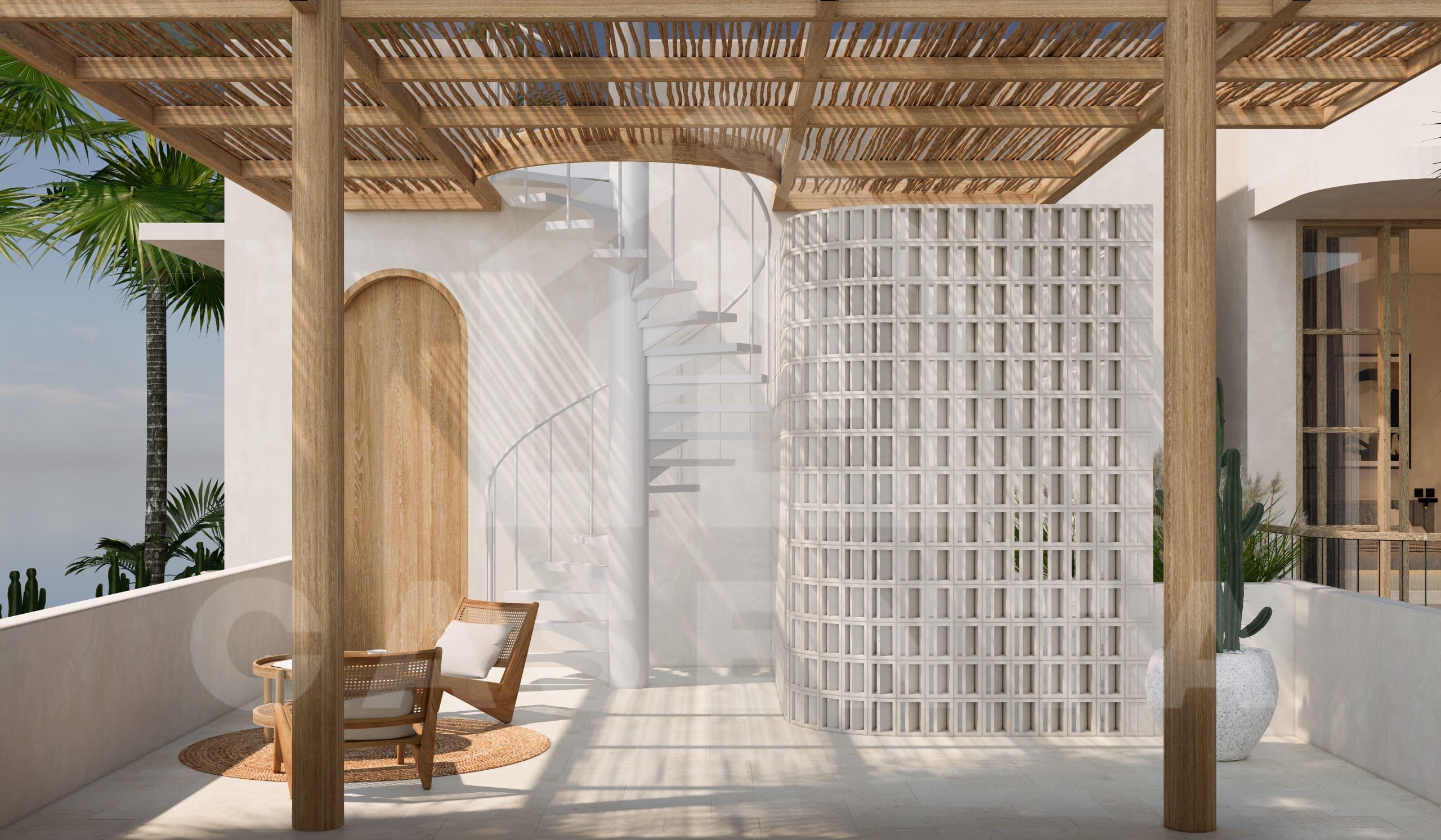 Rooftop terrace with seating in Pecatu villa rooftop