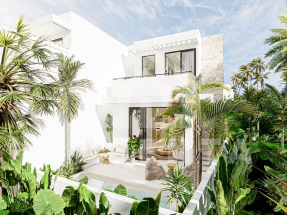 Exterior facade of modern 1BR Pererenan villa with balcony