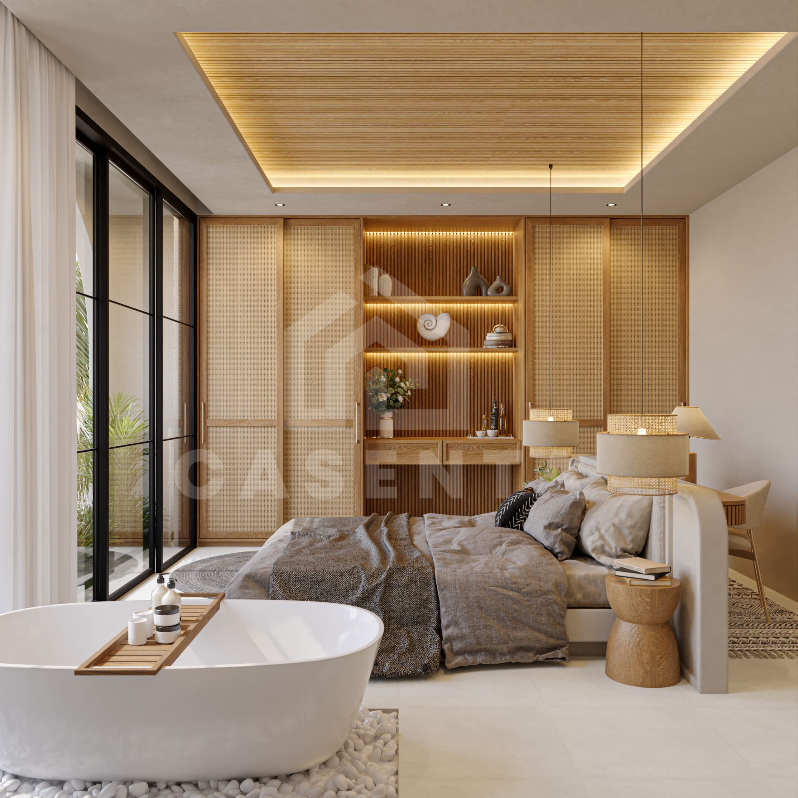 Ensuite bedroom with freestanding bathtub in Pecatu Villa For Sale