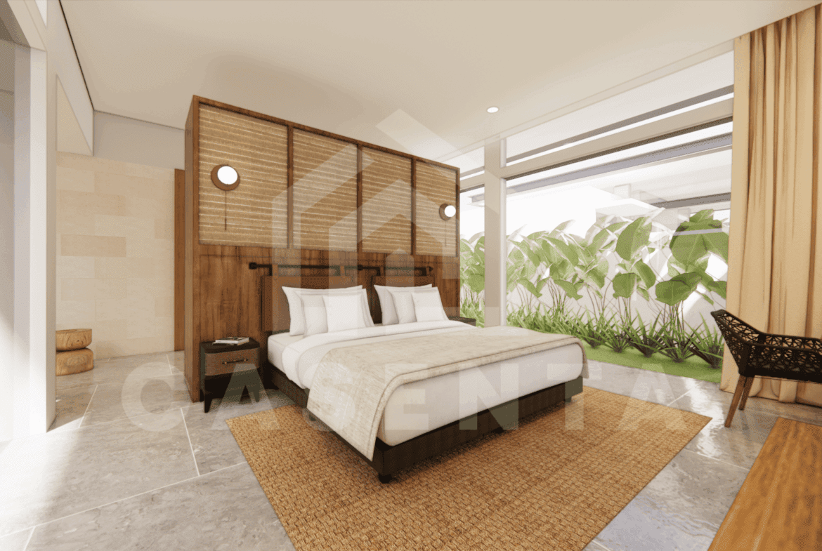 Bedroom with pool access in modern Jimbaran villa for sale