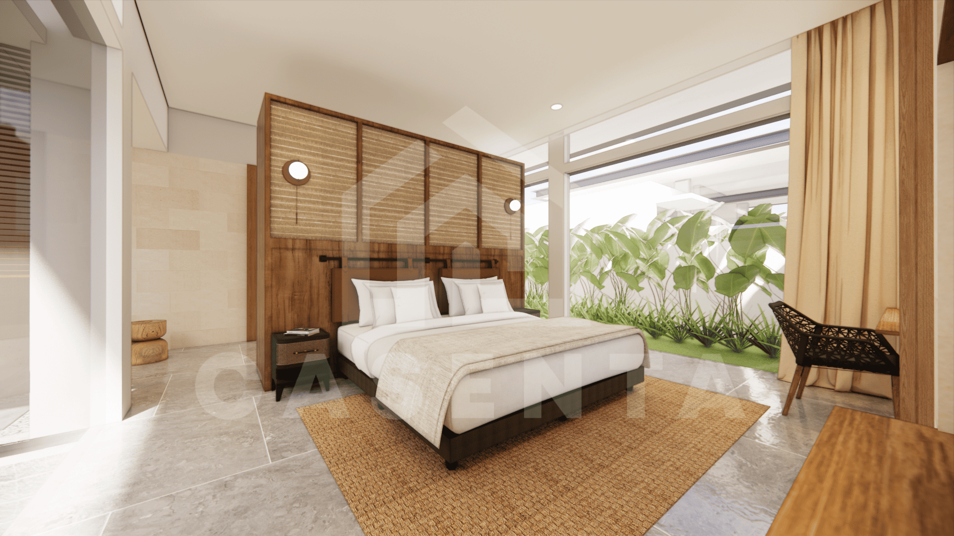 Bedroom with pool access in modern Jimbaran villa for sale