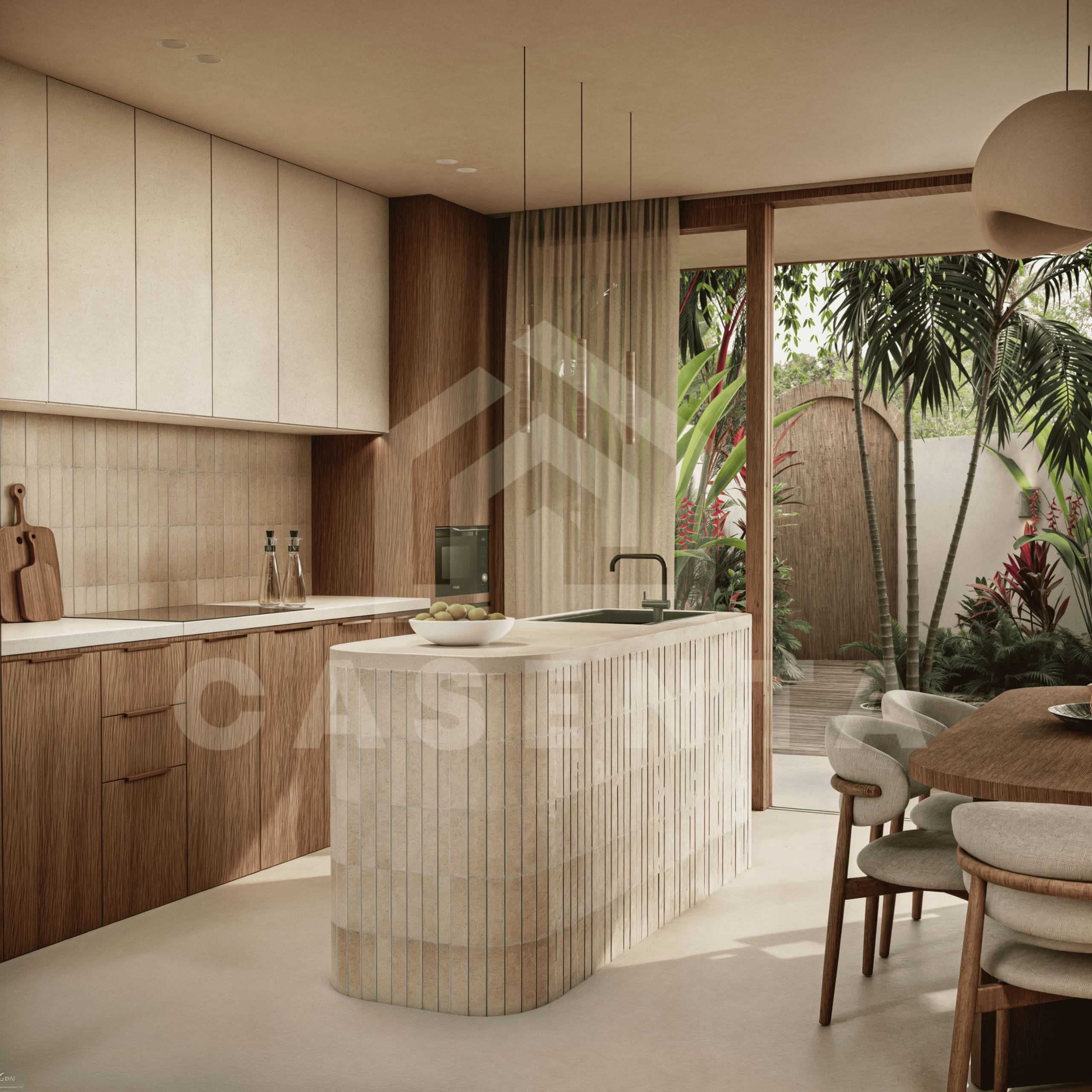 Modern kitchen with island in Bukit Peninsula Villa complex