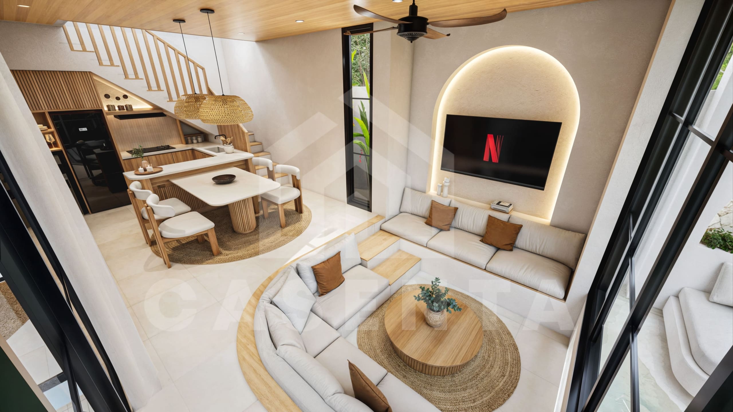 Open plan living and dining area Pecatu Villa Bali