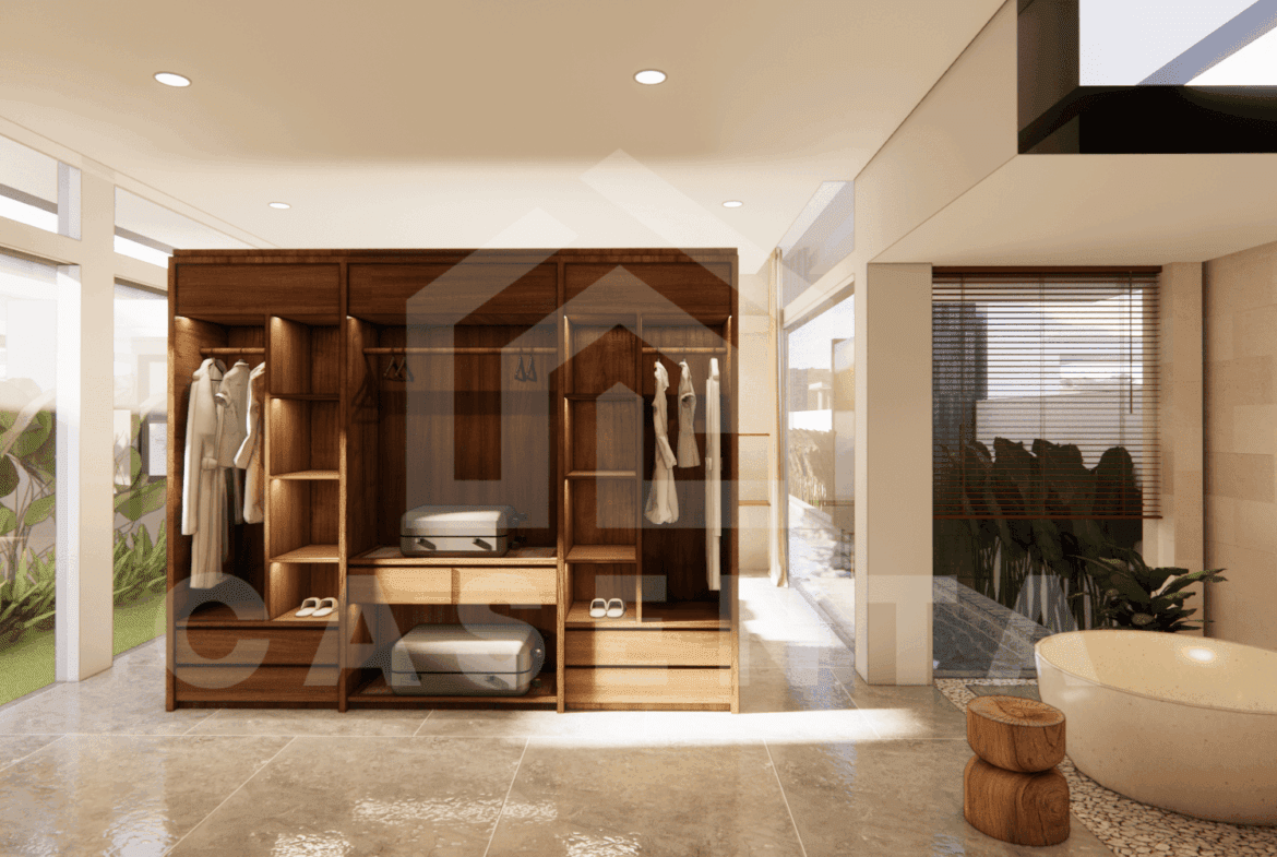 Built-in wardrobe and storage area in Jimbaran leasehold villa
