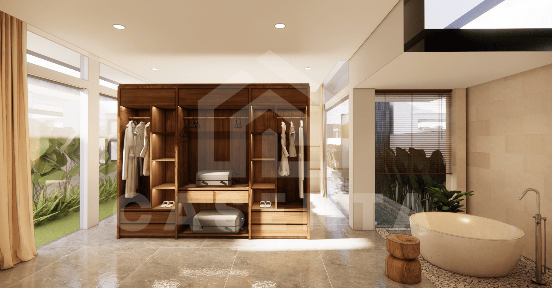 Built-in wardrobe and storage area in Jimbaran leasehold villa
