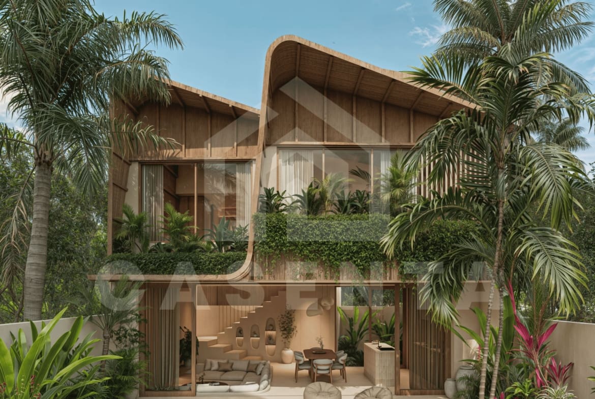 Curved facade of tropical Bukit Peninsula Villa with private entrance