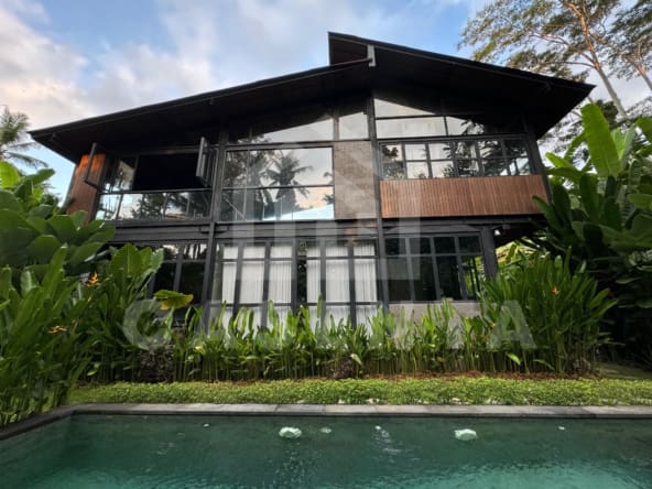 Exterior of modern tropical Ubud villa with private pool and garden