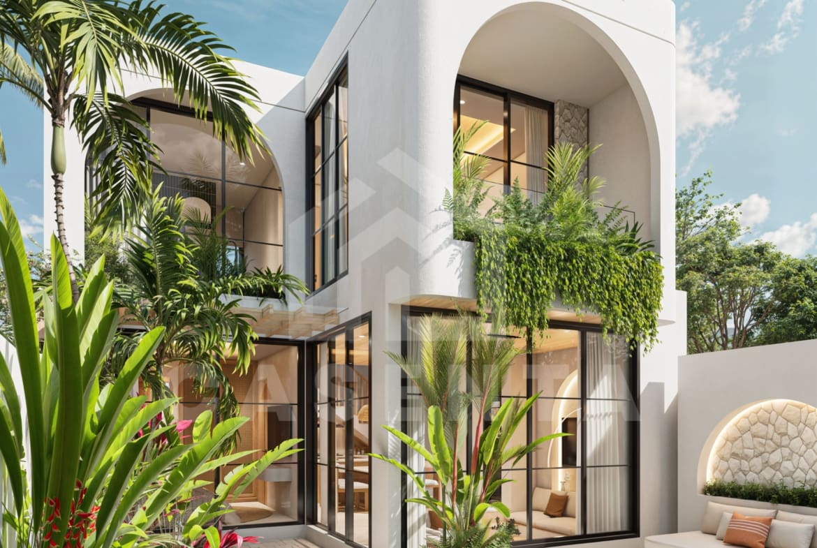 Modern tropical facade Pecatu Villa with balcony greenery