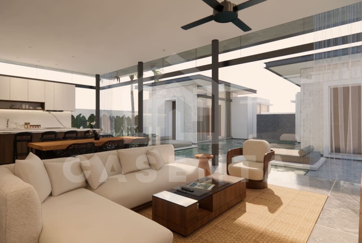 Open living area in Jimbaran resort villa with pool view