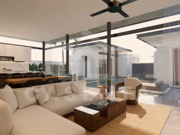 Open living area in Jimbaran resort villa with pool view