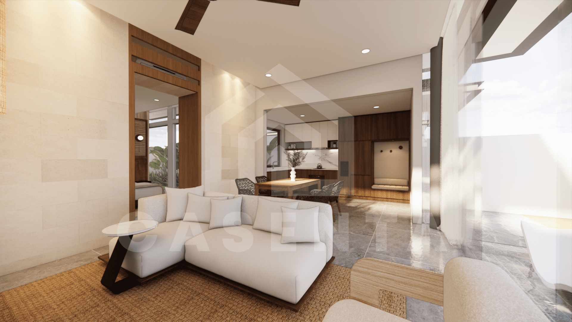 Open indoor outdoor living area in Jimbaran villa for sale