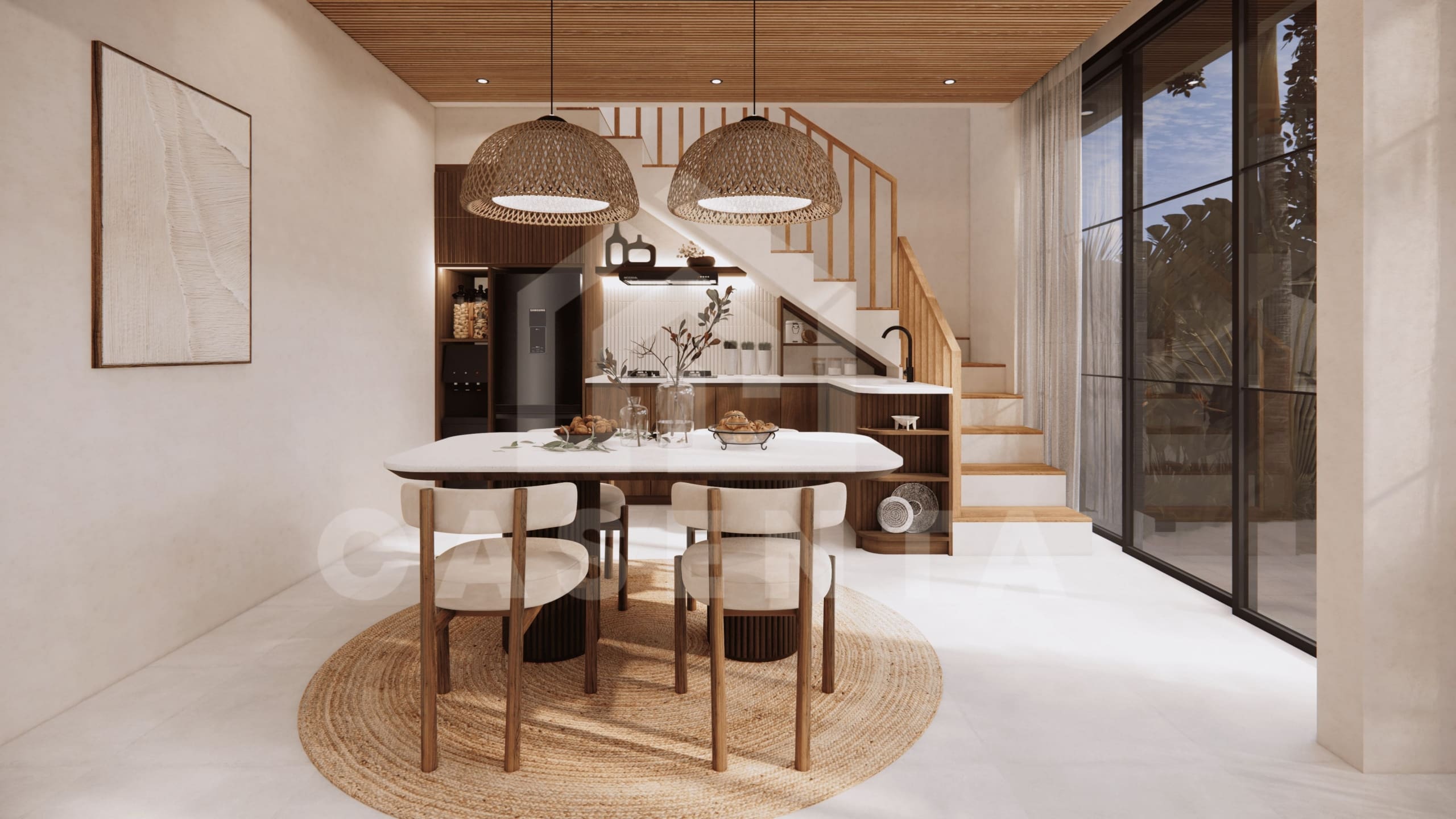 Kitchen and dining area inside 1BR Pecatu villa