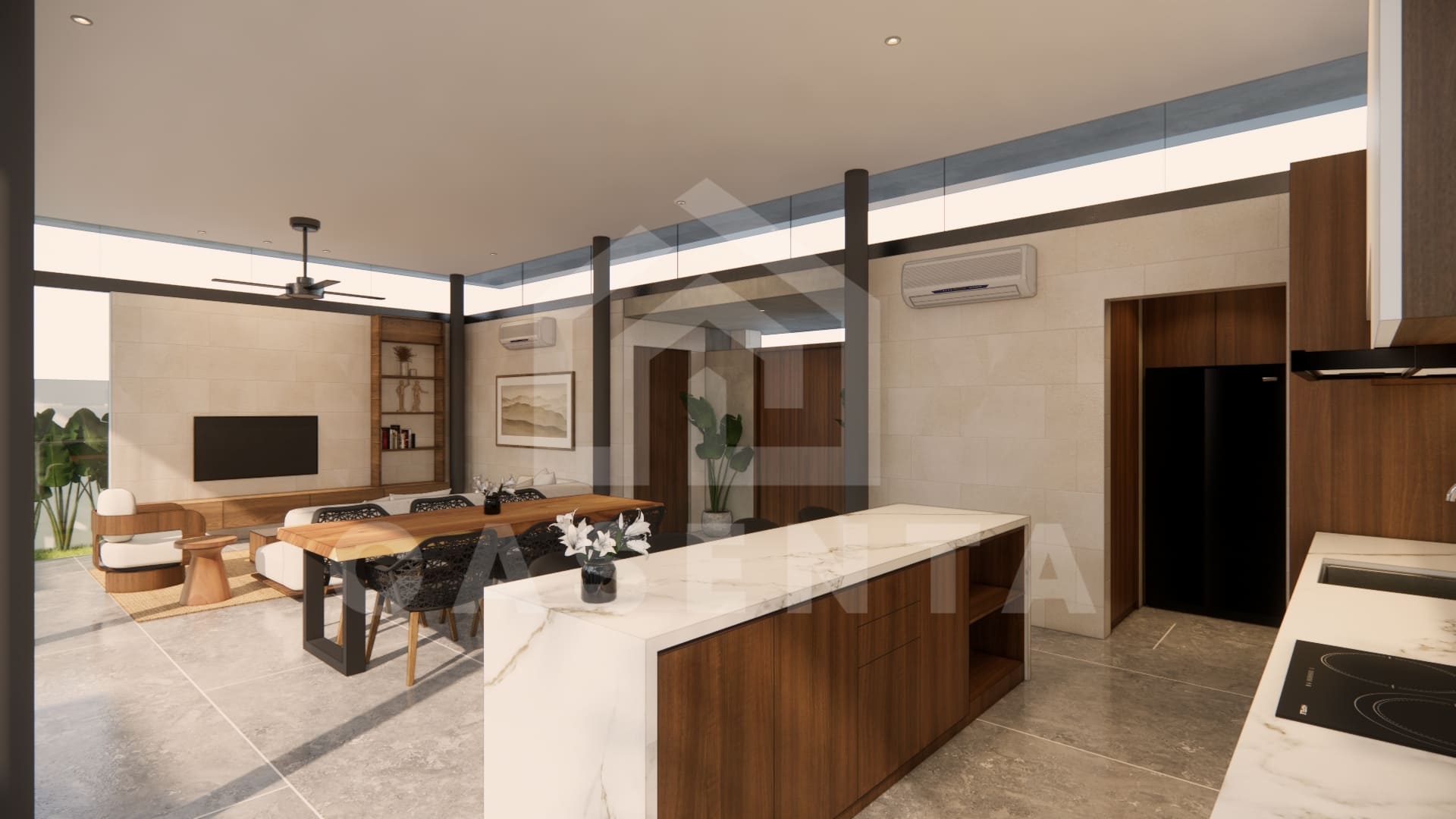 Modern kitchen island in Jimbaran resort villa