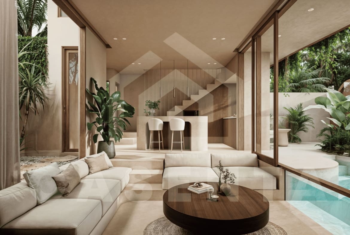 Sunken living area in modern tropical villa Uluwatu