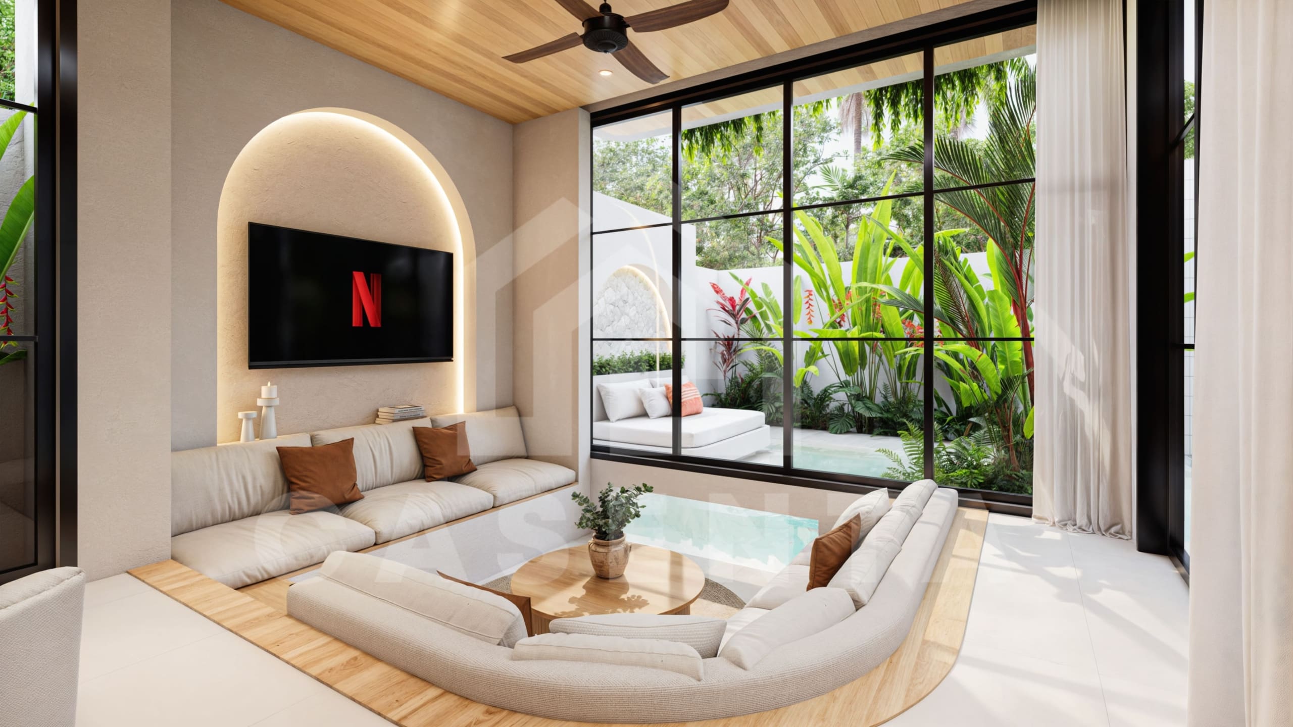 Double height living room Pecatu Villa with private pool