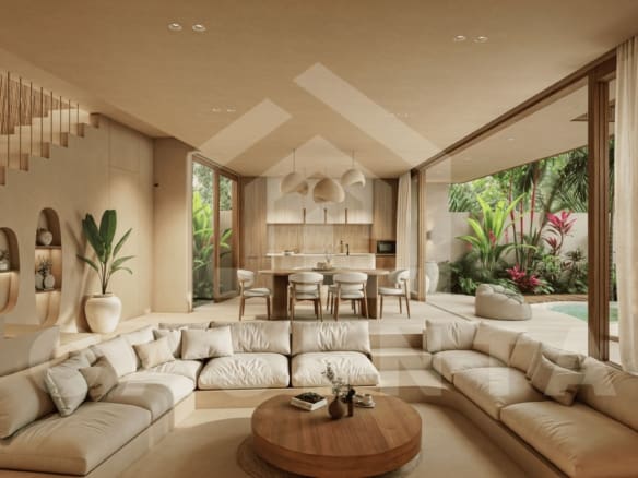 Open living space overlooking pool in Bukit Peninsula Villa