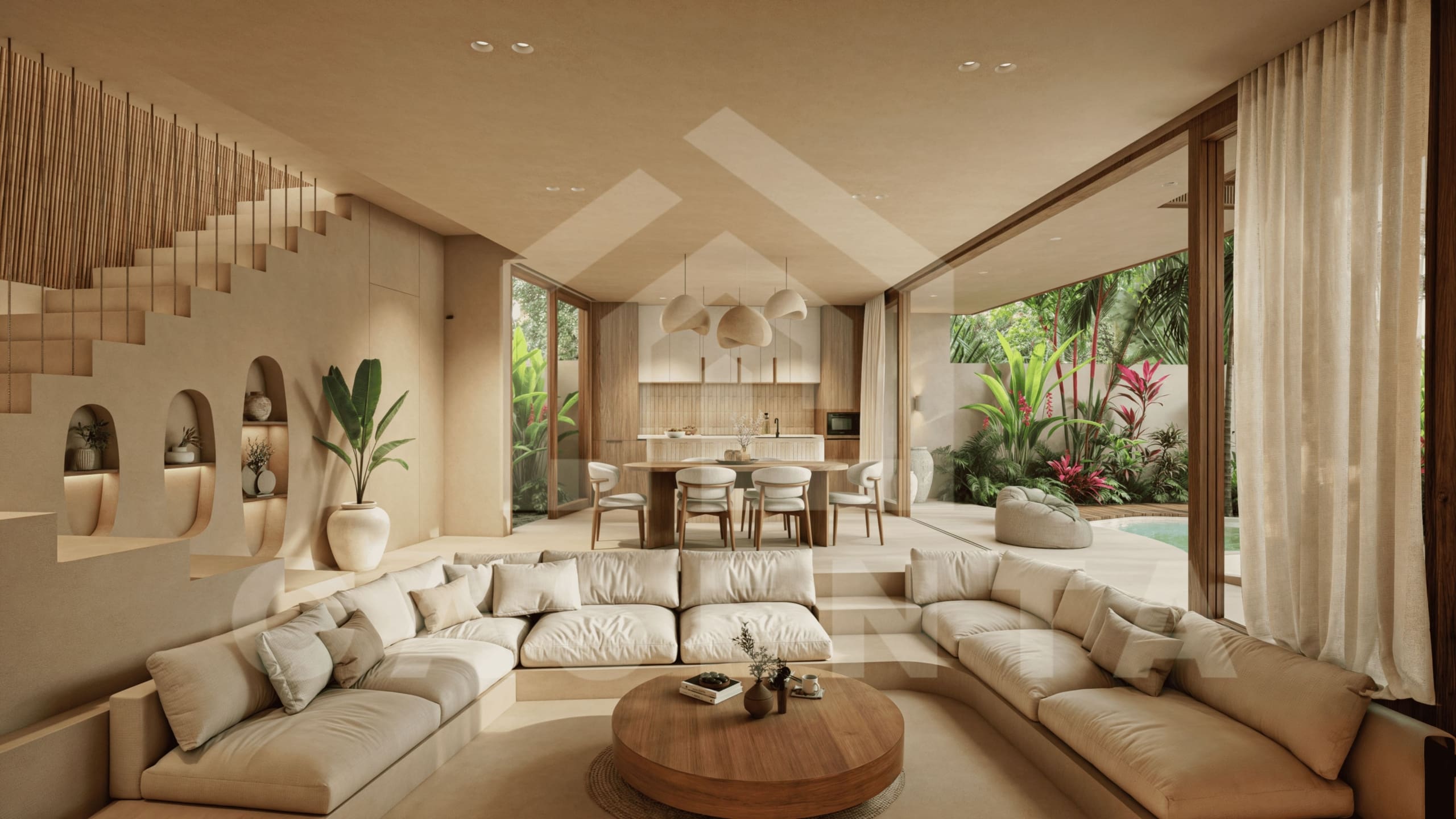 Open living space overlooking pool in Bukit Peninsula Villa