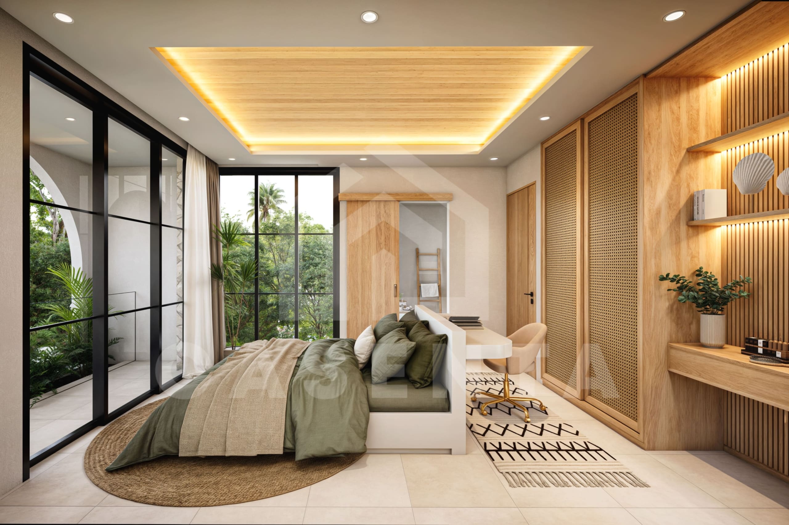 Master bedroom with workspace in Pecatu Villa