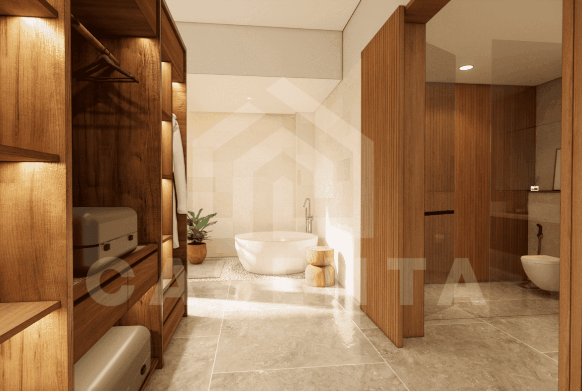 Modern ensuite bathroom with walk-in shower in Jimbaran villa