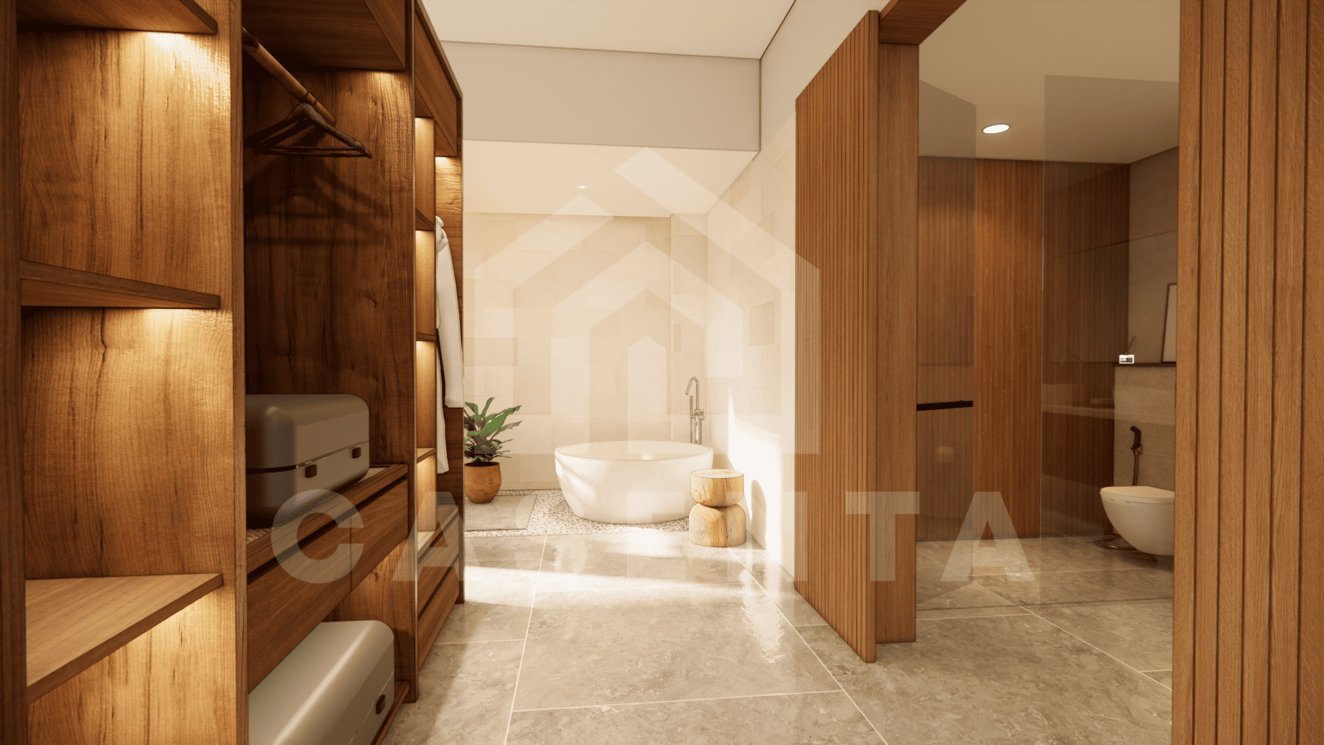 Modern ensuite bathroom with walk-in shower in Jimbaran villa