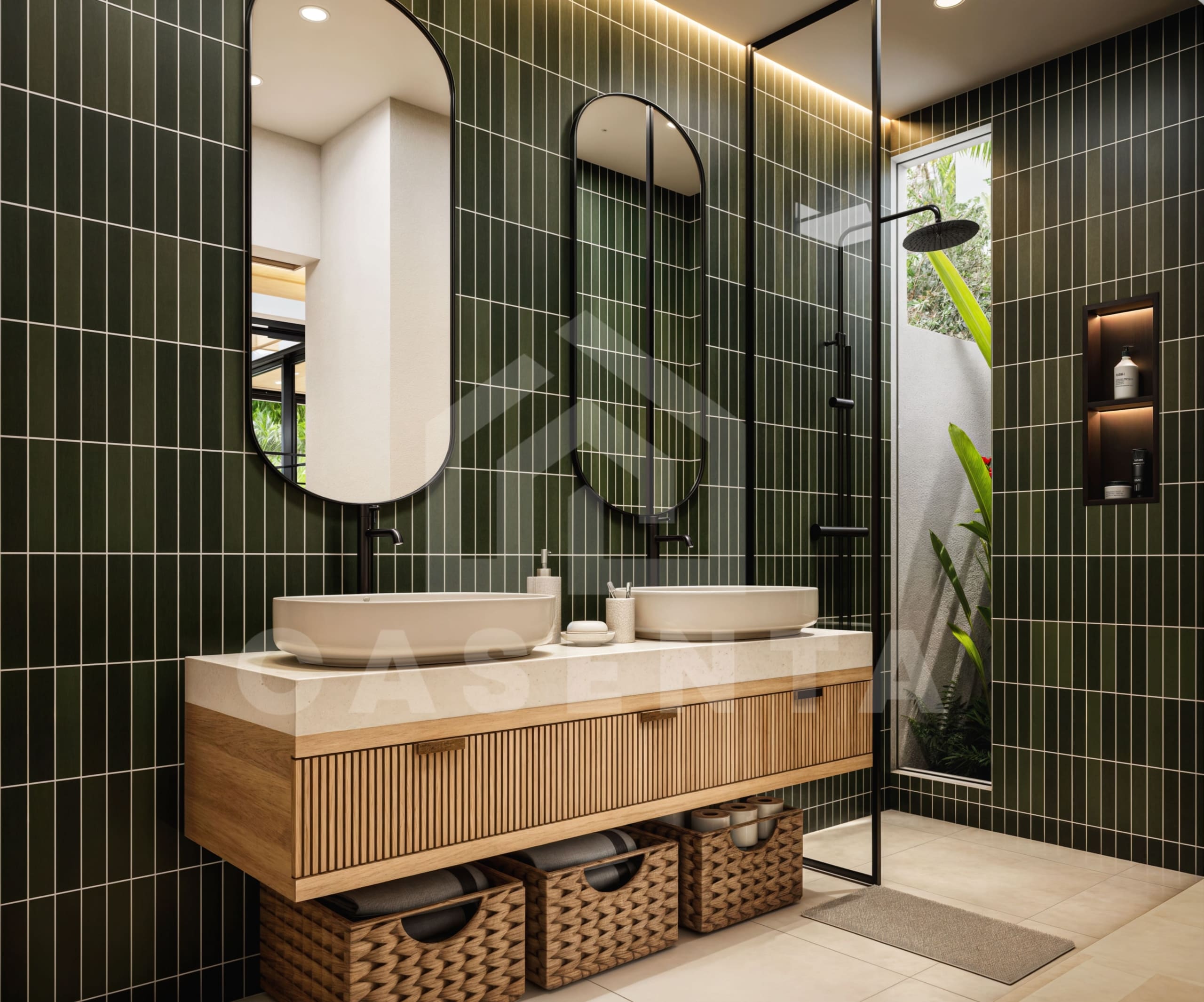 Dual vanity bathroom in modern Pecatu Villa