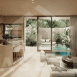 Open-plan living and kitchen area in Uluwatu tropical villa