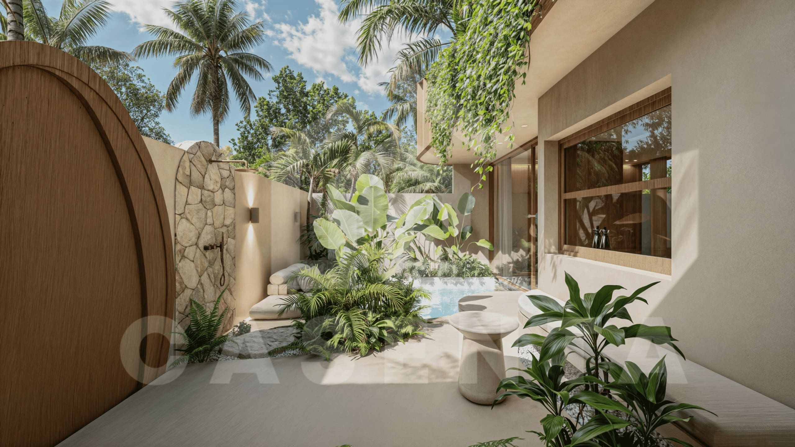 Landscaped outdoor courtyard of modern Uluwatu villa