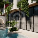 Private pool courtyard with tropical plants in Pecatu