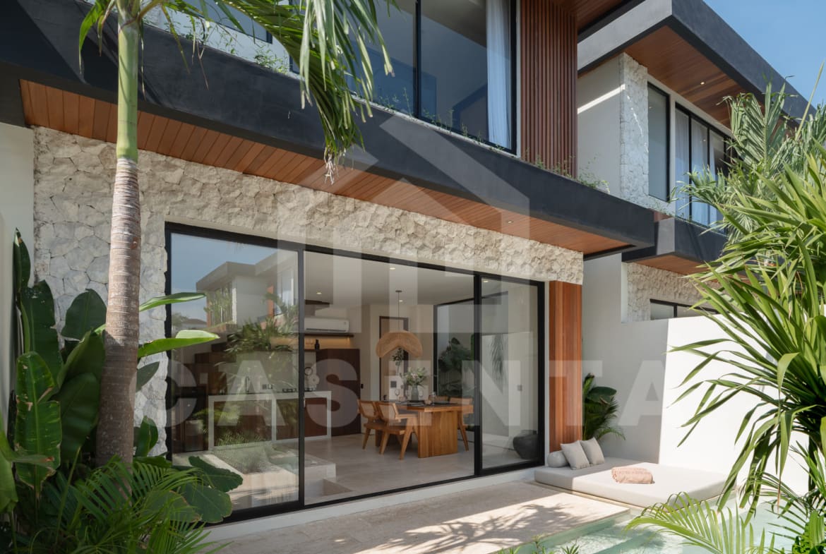 Modern tropical facade of 1BR Batu Bolong Villa