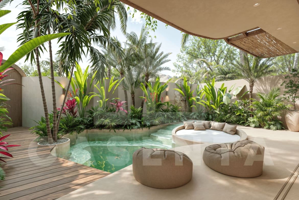 Private pool with built-in lounge at Bukit Peninsula Villa