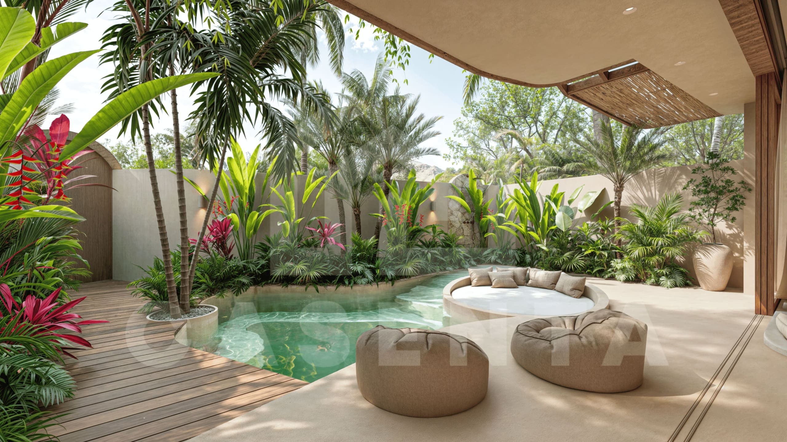 Private pool with built-in lounge at Bukit Peninsula Villa