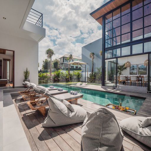 Private pool and sun deck at cemagi villa near beach