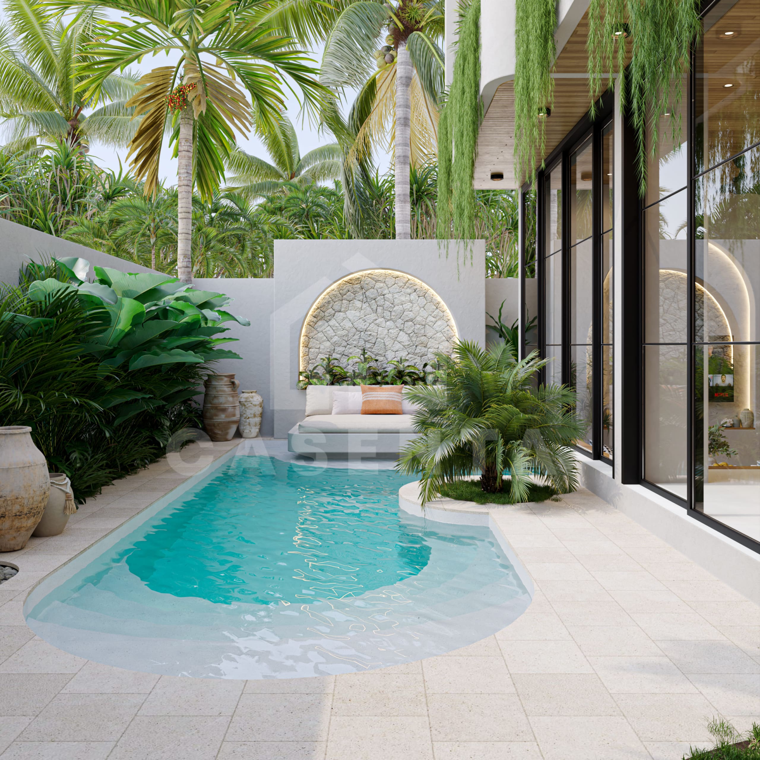 Curved private swimming pool at Pecatu Villa For Sale