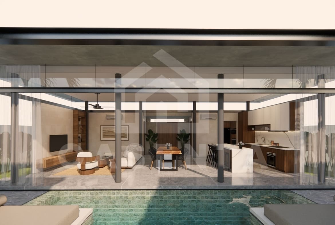 Living area opening to pool in Jimbaran resort villa